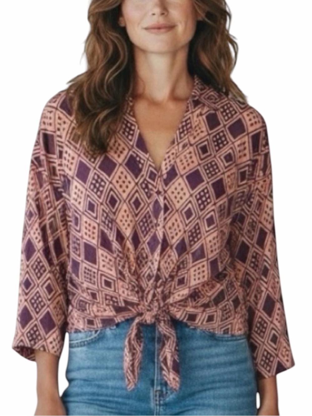 Anthropologie Porridge Geometric Tie-Front Blouse Medium NWT